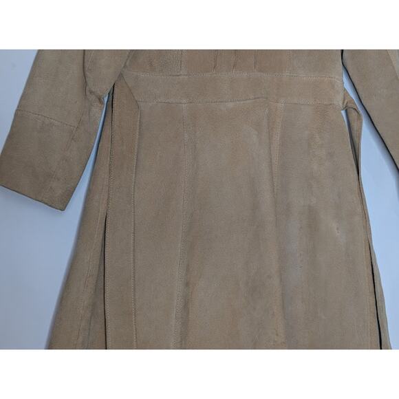VINTAGE Sears PennyLane Tan Suede Leather LambswoolSherpa TieWaist Coat Jacket - Picture 9 of 16